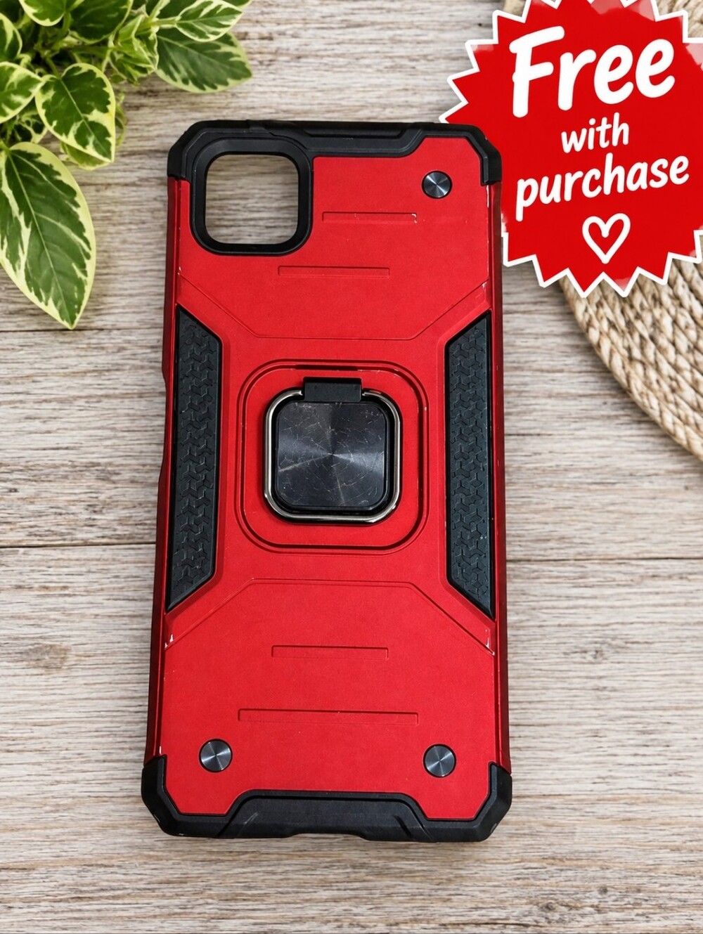 Free With Purchase Galaxy A22 5G Red and black kickstand phone case